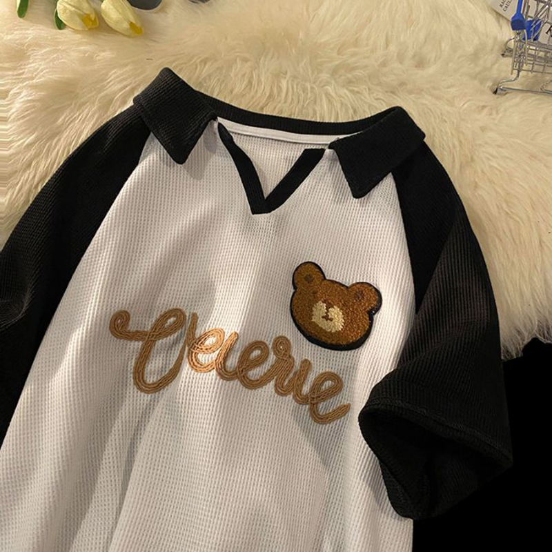 超かわいい  クマちゃん  ワッフル  カジュアル  半袖シャツ