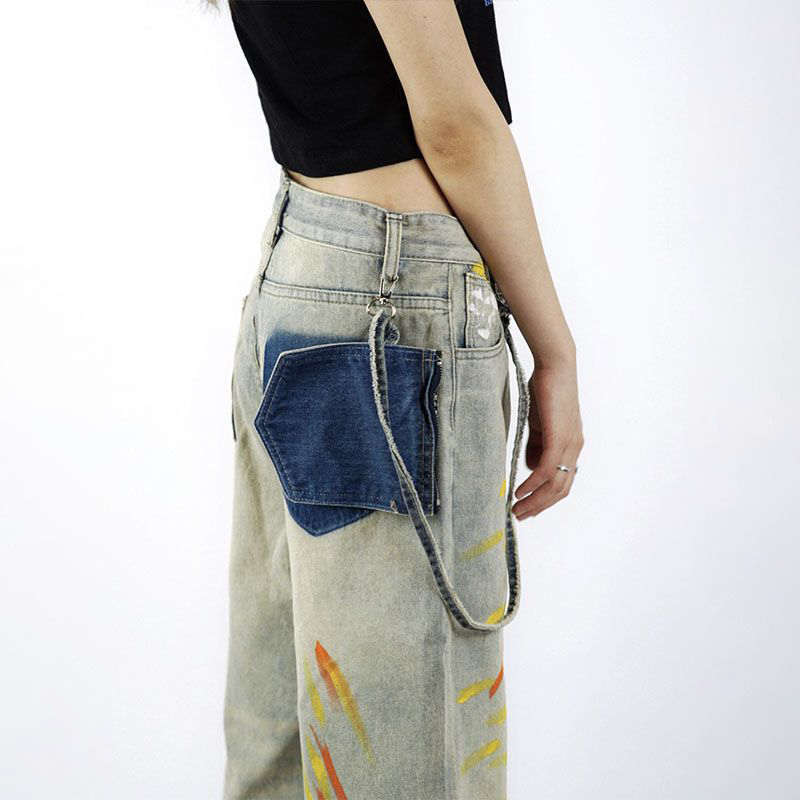 INS大人气 ユニークなデザイン 絞り染め風 カジュアル ジーンズ