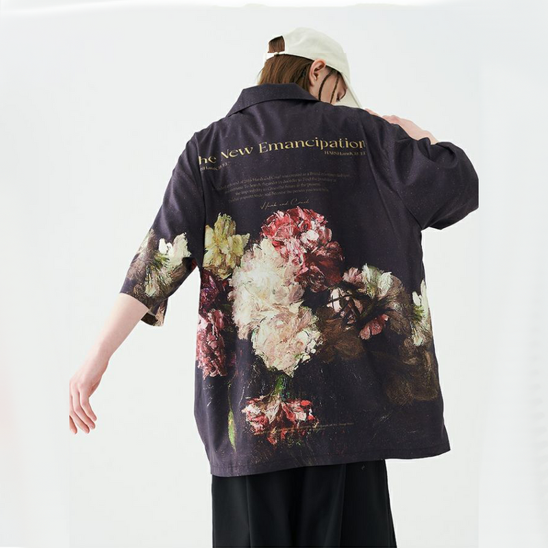 レトロ 油絵スタイル カジュアル 半袖シャツ