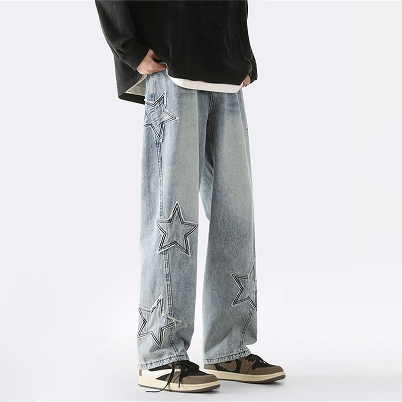 ストリートスタイル 五芒星の刺繍 カジュアル ジーンズ