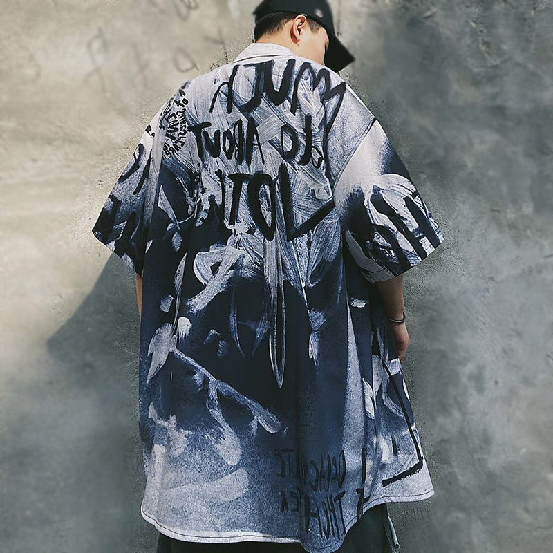 超カッコイイ OVERSIZE アメリカンスタイル 落書き風 半袖シャツ