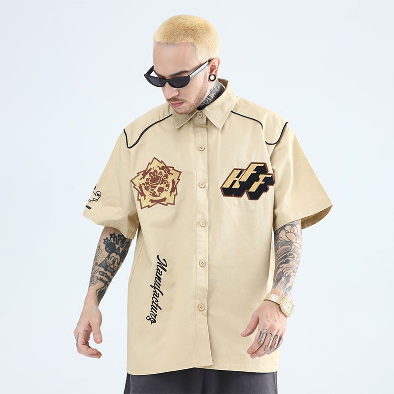 アメリカンストリートスタイル レトロ に刺繍 半袖シャツ