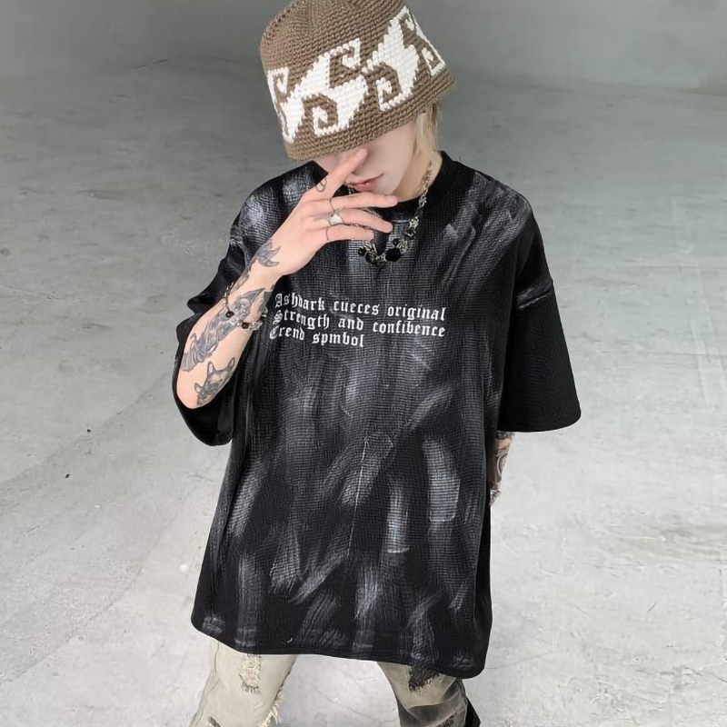 絞り染め風 ダークスタイル 韓国ファッション 半袖シャツ