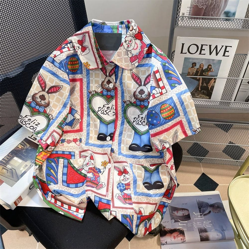 ユニークなデザイン レトロ 欧米風 うさぎ 半袖シャツ