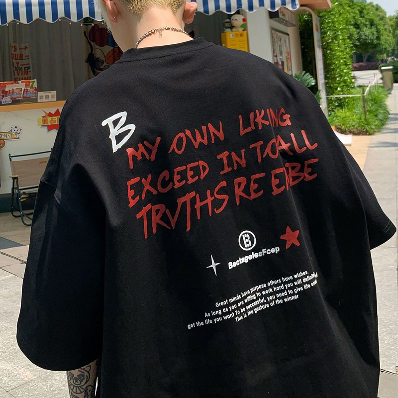 INS ハイストリートスタイル 英語プリント カジュアル 半袖シャツ