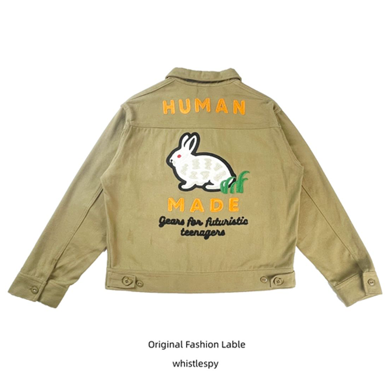 人気爆発  うさぎ柄刺繍  超カッコイイ デニムジャケット