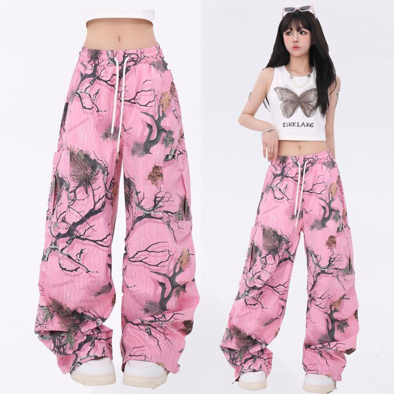 レトロ ストリートスタイル 枝パターンの落書き ワイドパンツ