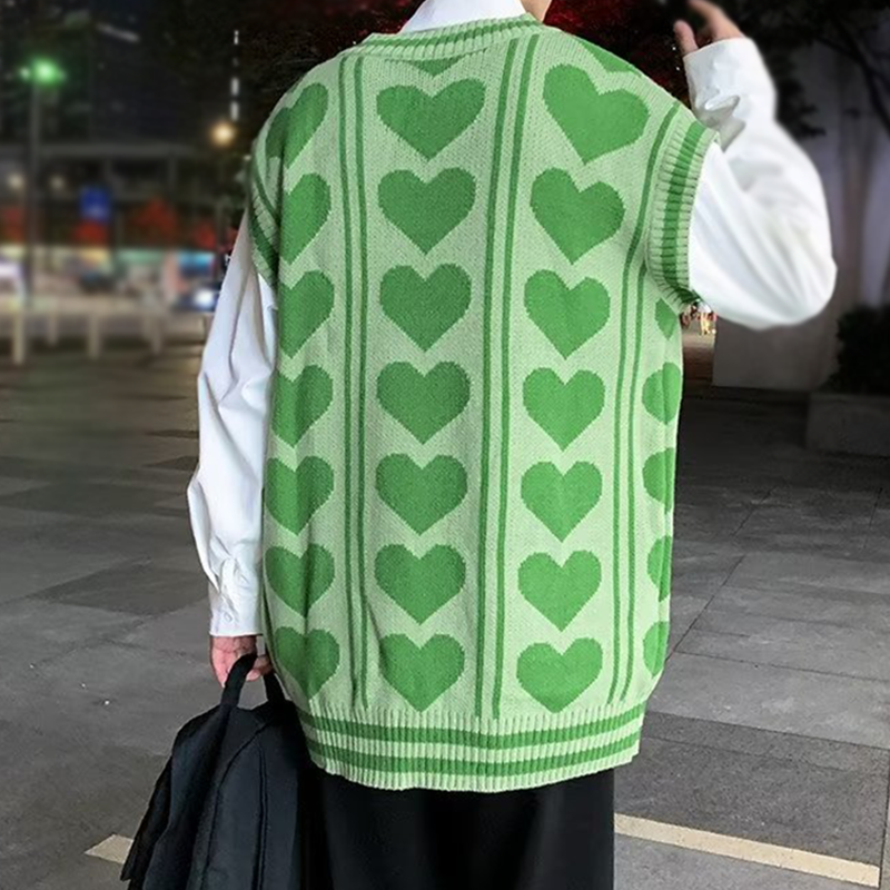 INS大人气 カレッジスタイル  かわいいハート柄 ニット タンクトップ