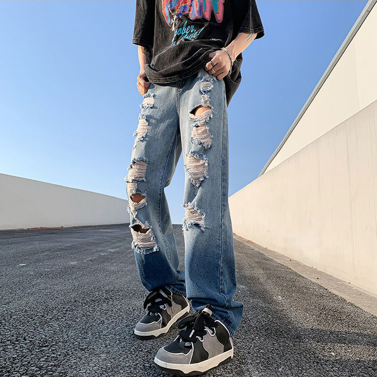 グラデーション アメリカンスタイル ダメージデニムパンツ
