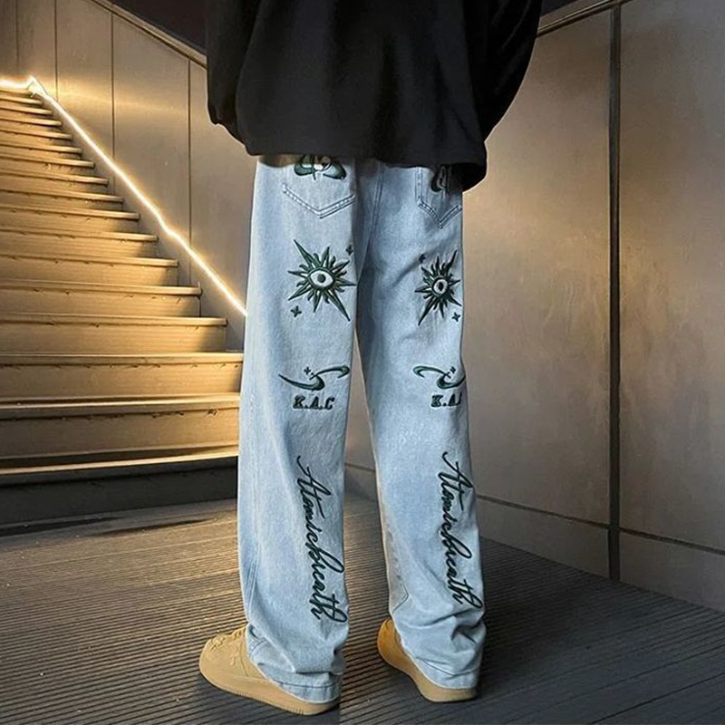 ハイストリートスタイル に刺繍 カジュアル ジーンズ