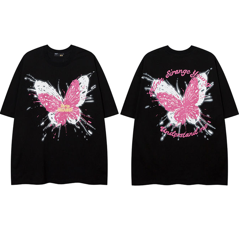 インクスタイル コントラストカラー 蝶のパターン 超カッコイイ 半袖シャツ