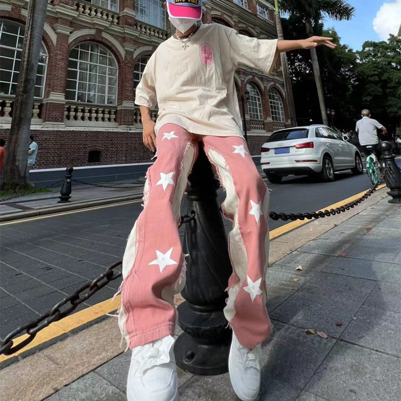 アメリカンストリートスタイル 五芒星 ピンク ジーンズ