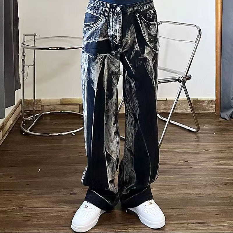 欧米ストリートヒップホップレトロタイダイワイドレッグパンツ