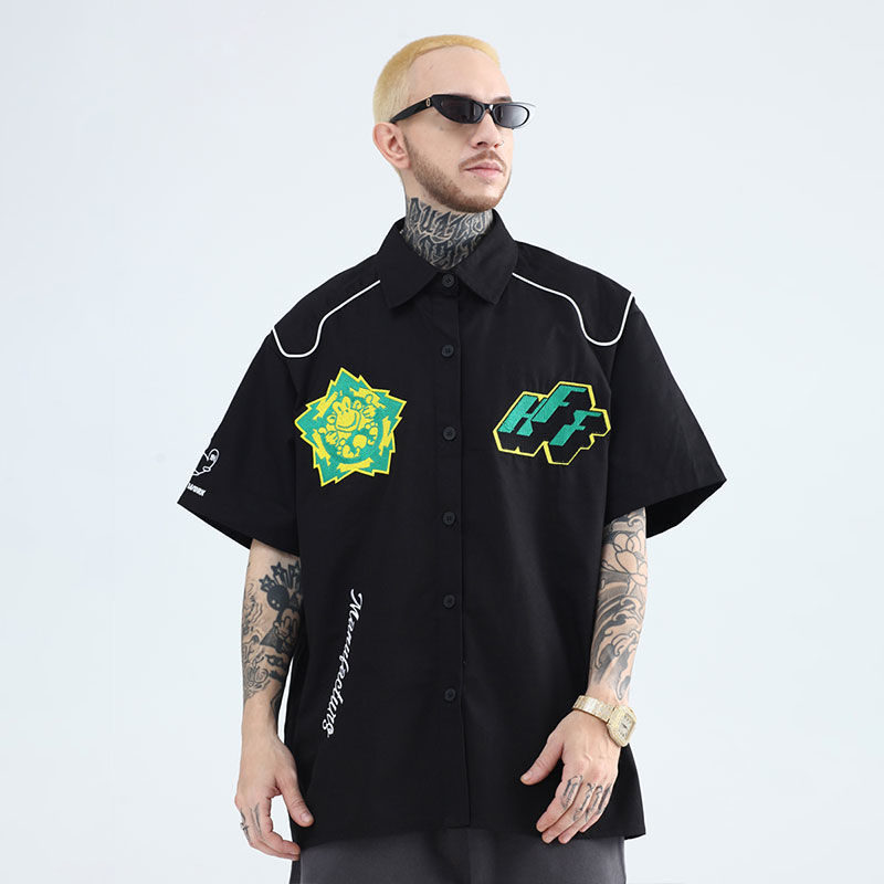 アメリカンストリートスタイル レトロ に刺繍 半袖シャツ
