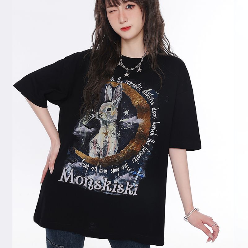 アメリカンスタイル トレンドブランド かわいいうさぎの絵柄 半袖シャツ