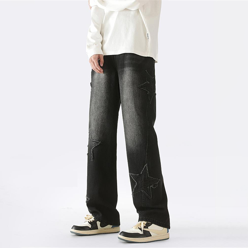 ストリートスタイル 五芒星の刺繍 カジュアル ジーンズ