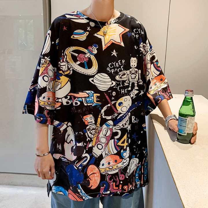 アニメーション 落書き風 カジュアル 半袖シャツ