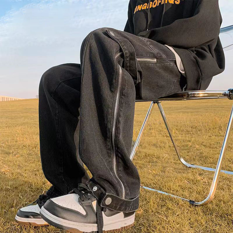 ハイストリートスタイル 側面 ジッパー せっけい ジーンズ