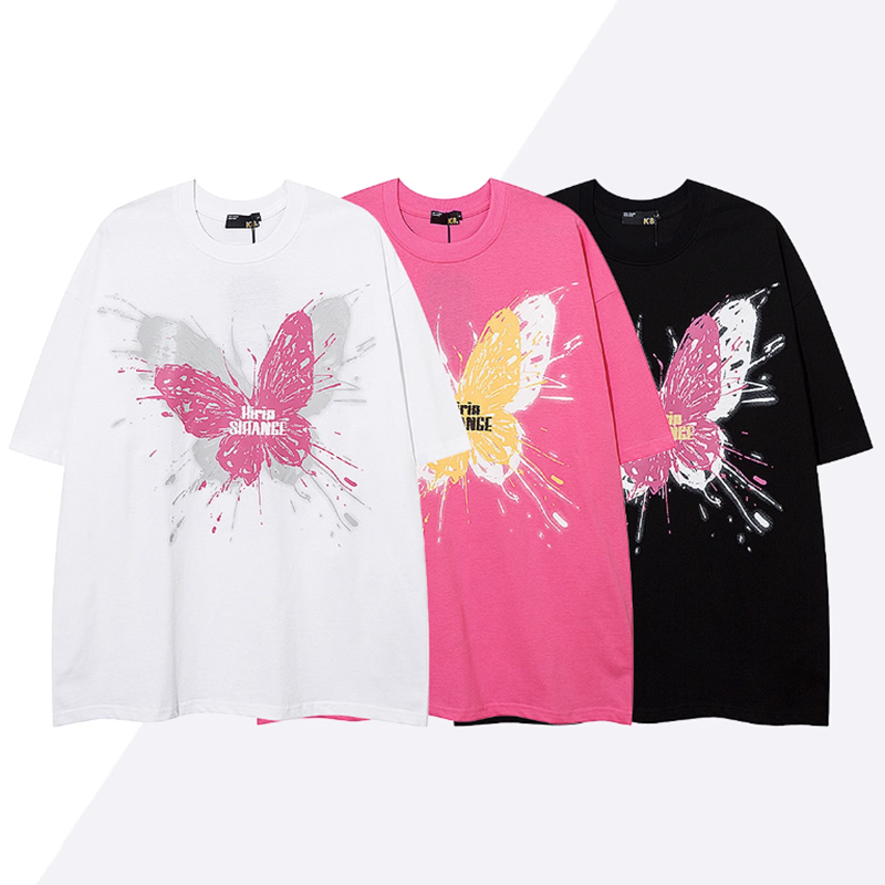 インクスタイル コントラストカラー 蝶のパターン 超カッコイイ 半袖シャツ