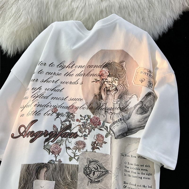 純粋な綿素材 アメリカンスタイル レトロ 半袖シャツ