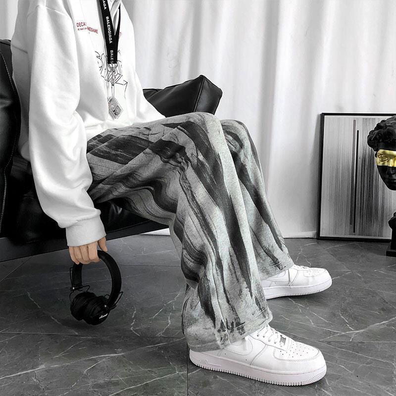 ストリート 超人気 絞り染め風 ワイドレッグパンツ