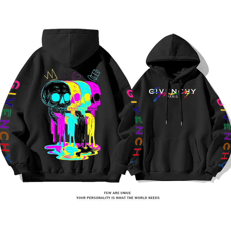 小衆の設計 カラースカル プリント柄フード付きパーカー