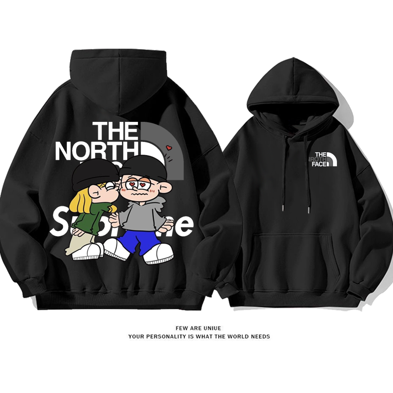 カップルキスプリント模様ファッションパーカー