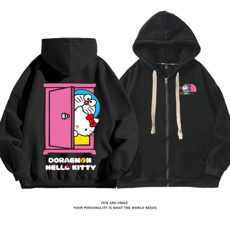 人気爆発ins映えドアの後ろの2匹の猫カートゥーンファッションパーカー