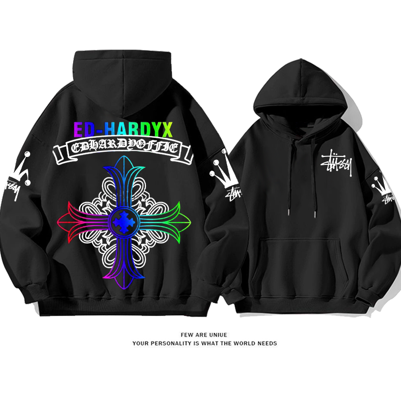 カラフルなデザイン クロス プリント柄フード付きパーカー