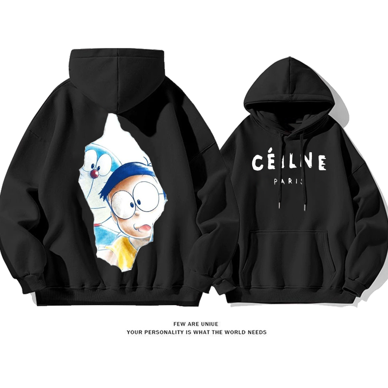 カジュアル ひび割れ青い猫と少年着心地がよいカートゥーンファッションパーカー