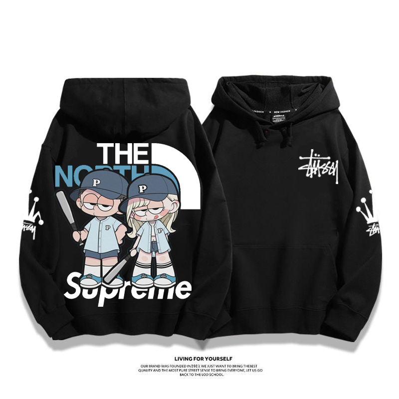 トレンディなデザイン 野球のバットを持つ男 プリント柄フード付きパーカー