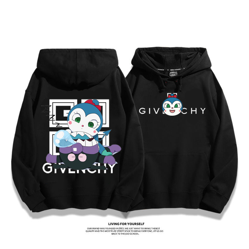 プリント柄カジュアルフード付きパーカー