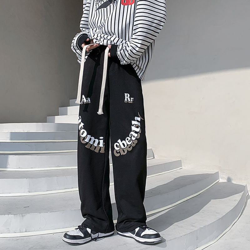 スリム ワイド ヒップホップ風レトロスラックス