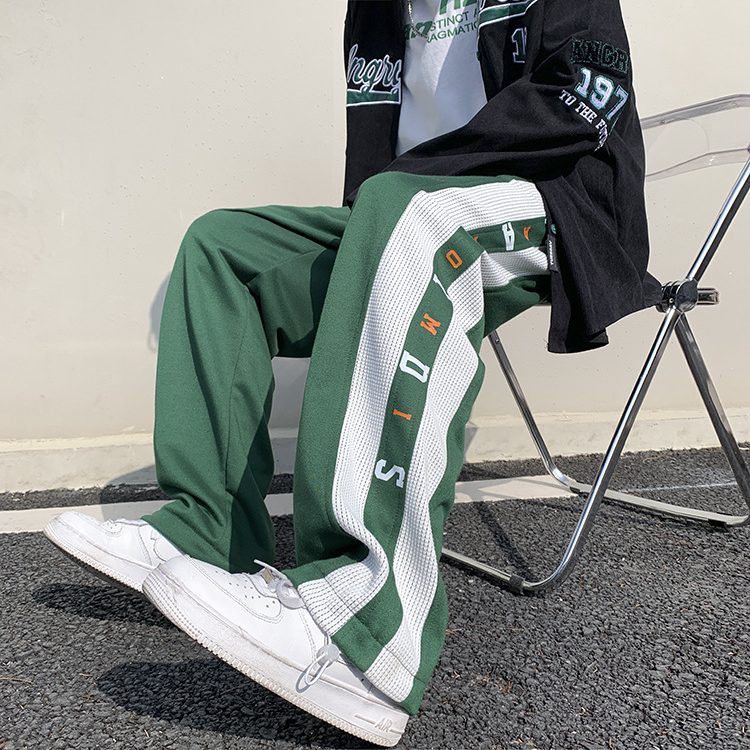 INS大人气 コントラストカラー ストライプ カジュアルパンツ