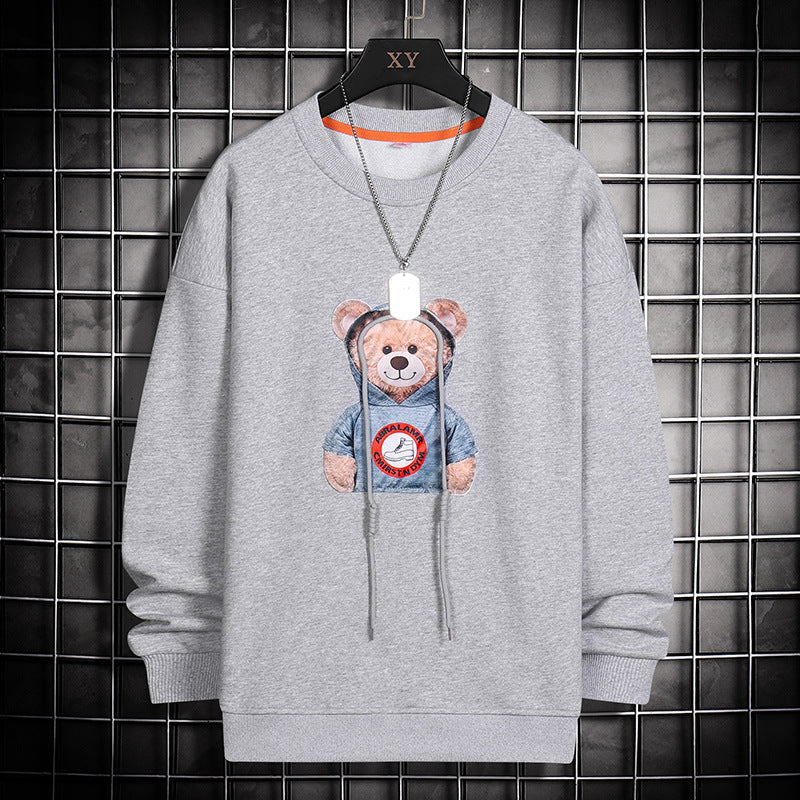 かわいい熊柄   カジュアル   丸首のパーカー
