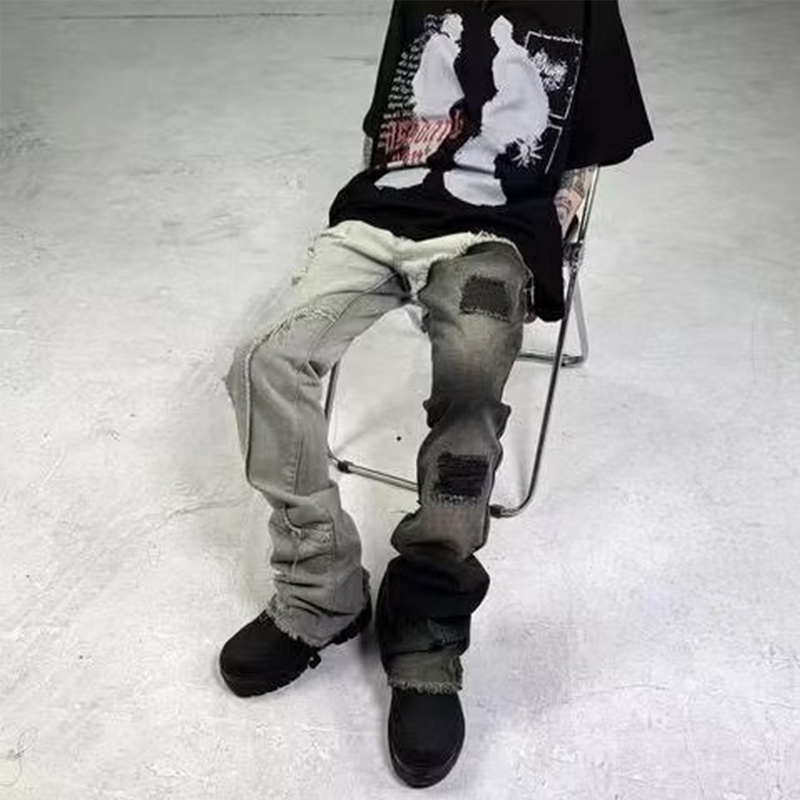 アメリカンストリートスタイルダメージデニムパンツ