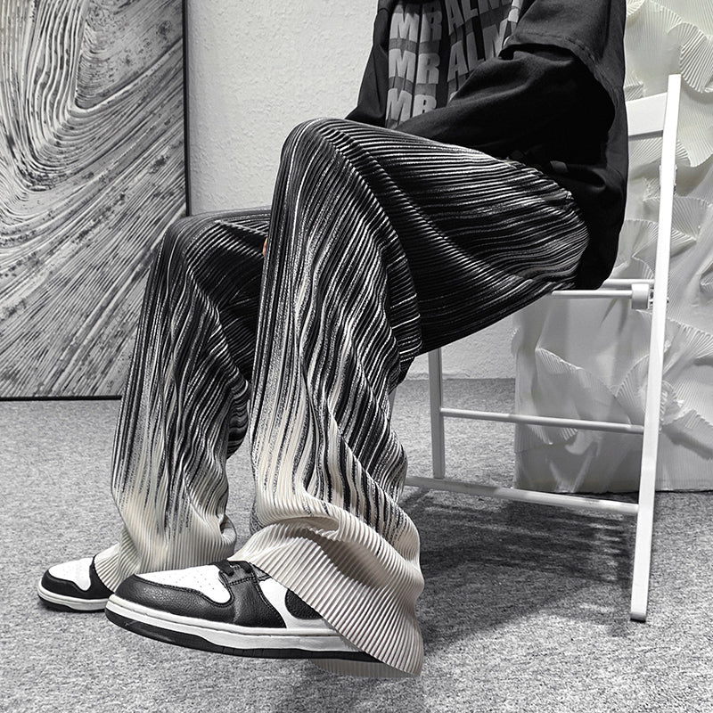 カジュアルスリム ワイド  韓国ファッション 絞り染め風 ワイドレッグパンツ