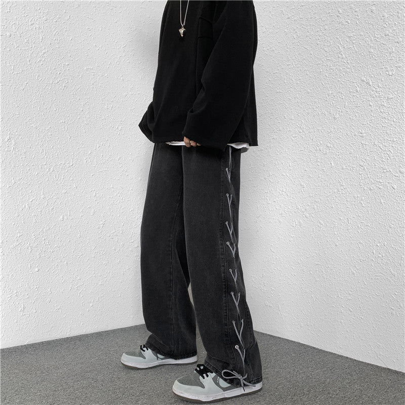 カジュアル韓国ファッションジーンズワイドレッグパンツ
