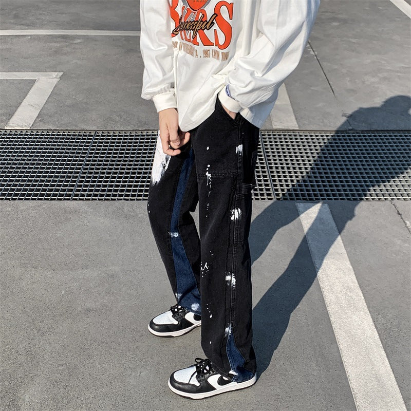コントラストカラーハイストリートスタイルINSインクスタイルジーンズ