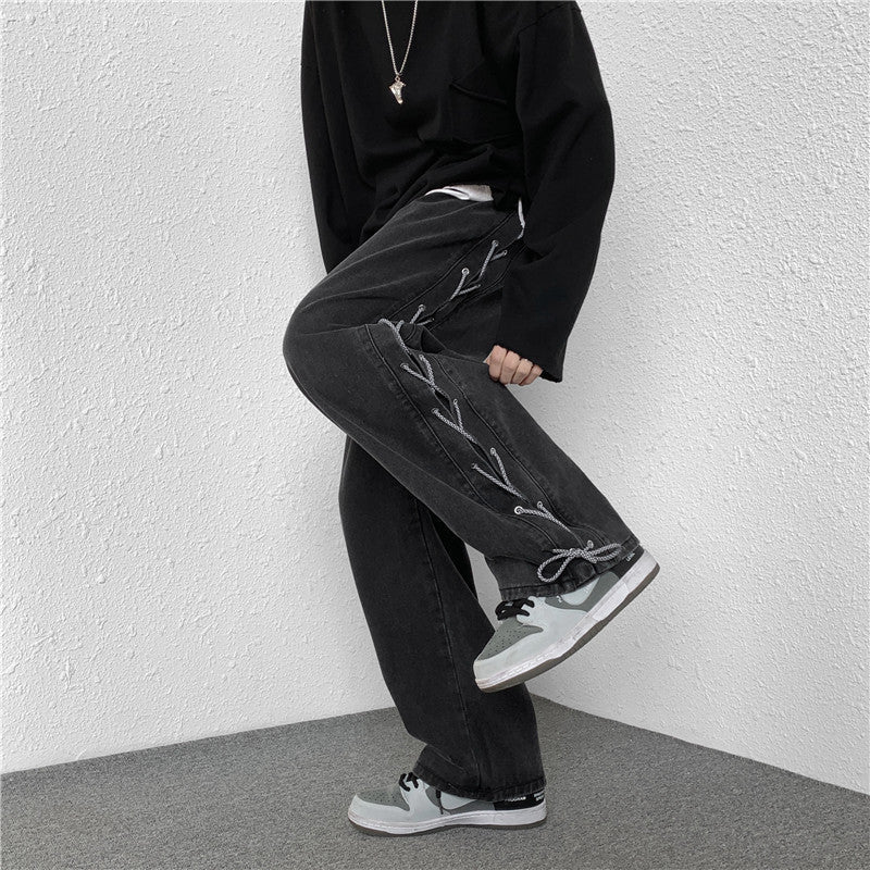 カジュアル韓国ファッションジーンズワイドレッグパンツ