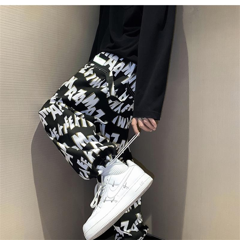 カジュアル韓国ファッション プリント柄超人気ワイドレッグパンツ