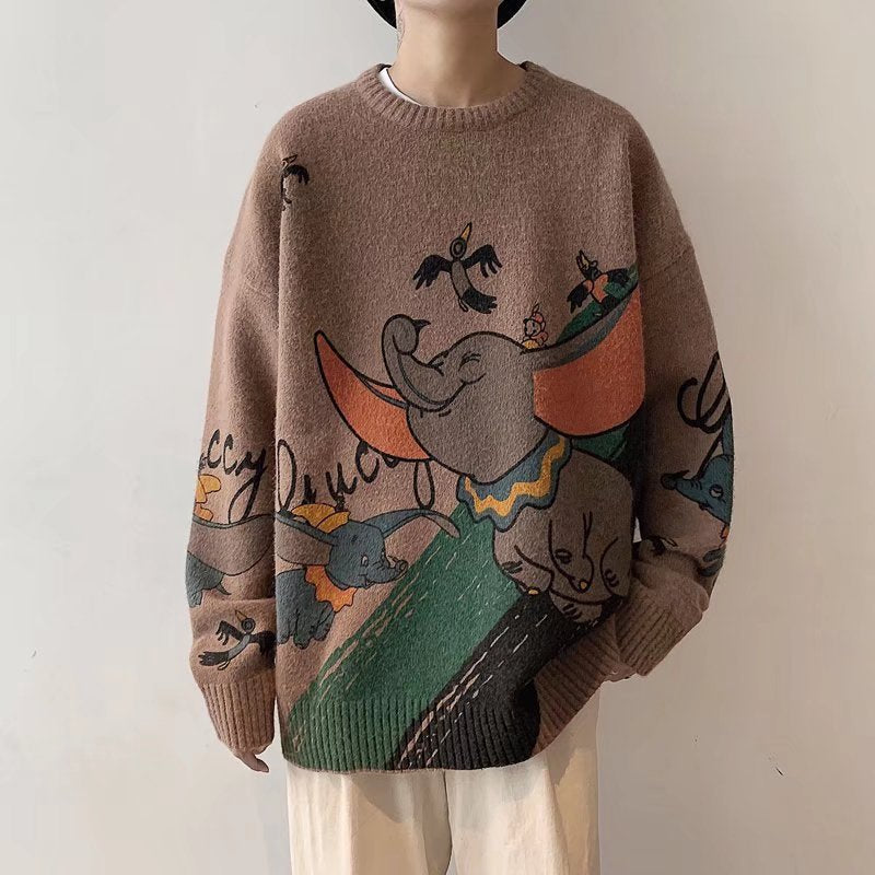 カートゥーン INS　インスタ映え カジュアル 丸首のセーター