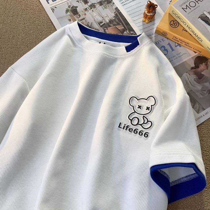 INS 人気商品 反射するクマ ワッフル カジュアル 半袖シャツ