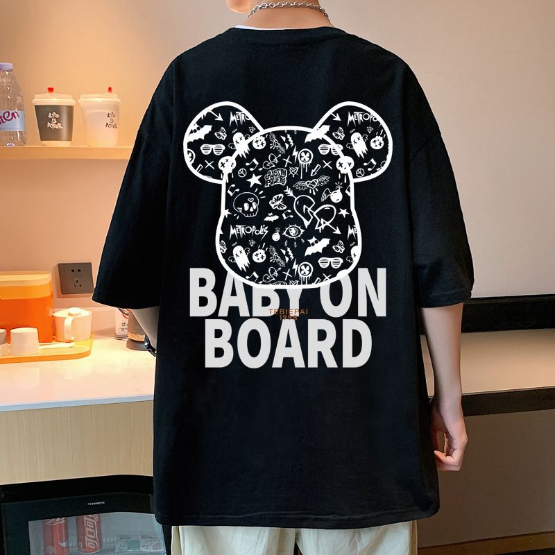 人気商品 落書き風 カジュアル 小さなクマ 半袖シャツ