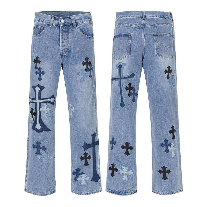 人気爆発 欧米 ハイストリートスタイル コントラストカラー クロス 刺繍 ジーンズ