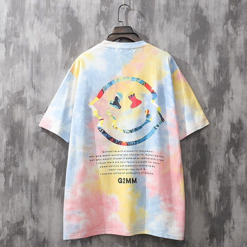 人気商品 絞り染め風 笑顔 半袖シャツ