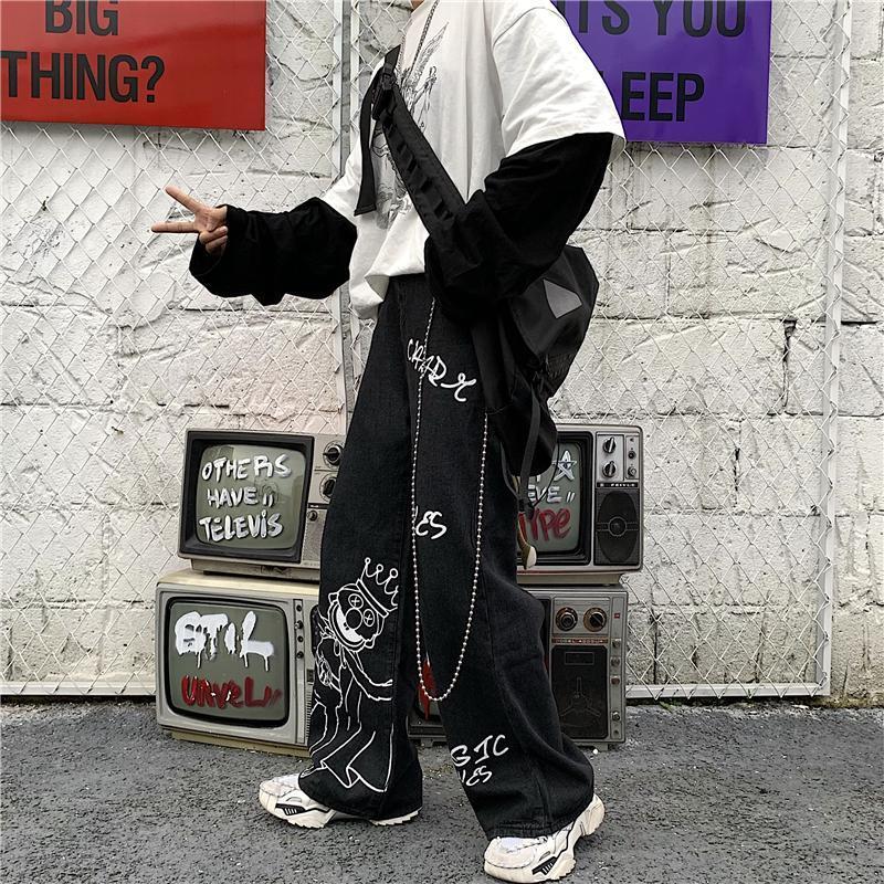 ハイストリートグラフィティプリントストリートジーンズ