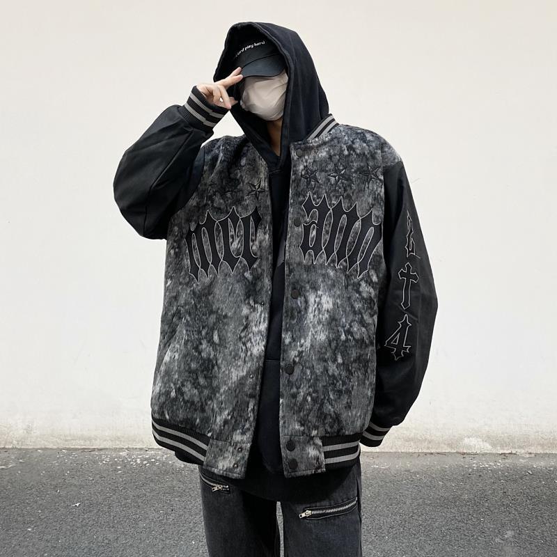 ストリートヒップホップゆったり刺繍野球ネックカップルジャケット