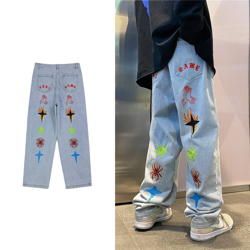 欧米ハイストリートスタイル に刺繍 ジーンズ