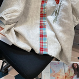 フレンチレトロスタイル チューリップ刺繍 半袖シャツ